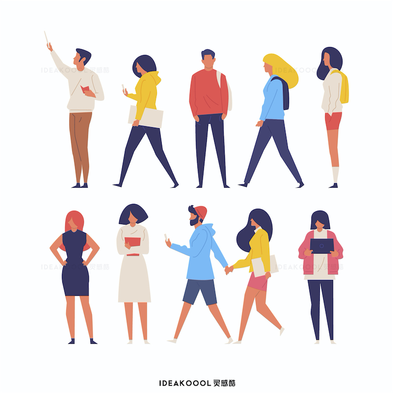 免扣丨插画风户外休闲运动购物人物丨