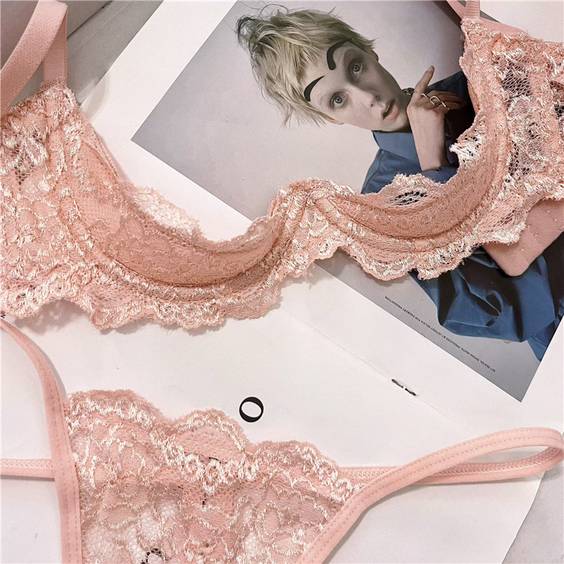 Sexy Lace Bra Set, Pure Desire Style, Hollow-Out Bra, Thin Three-Point Style Lingerie, Quarter Cup, No Need to Take Off Sexy Lace Bra Set, Pure Desire Style, Hollow-Out Bra, Thin Three-Point Style Lingerie, Quarter Cup, No Need to Take Off