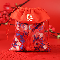 Wedding wedding wedding candy bag cloth bag velvet drawstring Chinese wedding supplies love egg return gift bag red thick quality