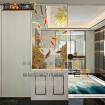 Customized modern Chinese transparent tempered carved glass partition wall screen decoration living room shoe cabinet carp Lotus