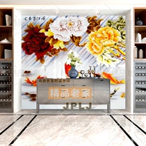 Customized modern new Chinese carved tempered gold foil art glass TV sofa entrance background wall decoration