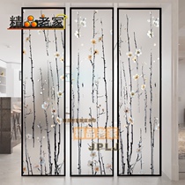 Custom modern new Chinese style decoration Tempered art glass frosted transparent carved partition wall screen Living room entrance