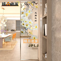 Custom carved tempered transparent art glass decorative partition wall screen living room entrance flower blossoms