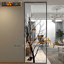 Customized Nordic light luxury pastoral stainless steel transparent tempered art glass screen partition wall living room entrance abstract