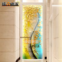 Customized custom pastoral light luxury carving tempered gold foil art glass living room dining room porch decoration background wall