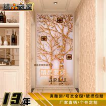 Modern simple carved patch gold leaf art glass home decoration door entrance aisle background wall Apple tree 1210