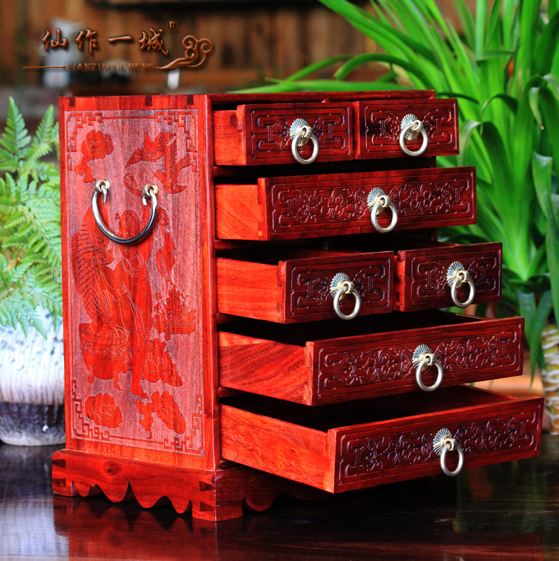 Redwood jewelry box tabletop container box African leaves halwood sandalwood seven-cupboard cupboard cupboard