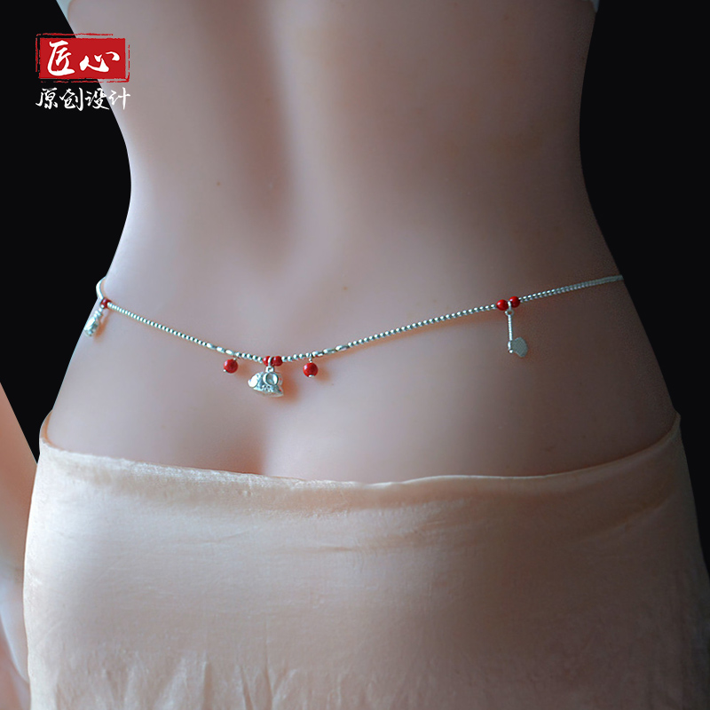 Pure Silver Body Chain Waist Chain 12 Zodiac Zodiac This Year Red Rope Men and women Sand Silver Accessories Gifts Handmade to do foot silver