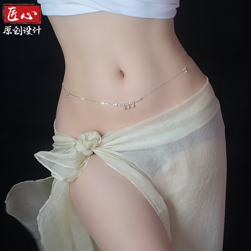 Original Niche Sterling Silver Waist Chain with Small Fish Bell, Waist Decoration for Dancing, Body Chain, Gift for Girlfriend, Pure Silver