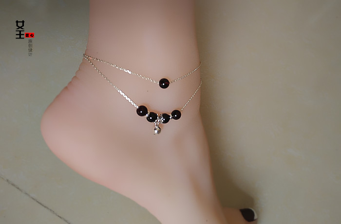 Sterling bạc hai lớp vòng chân nữ 999 chân bạc đen mã não quý phái khí chất độc đáo bạn gái tặng quà cao cấp lắc chân nữ 10k