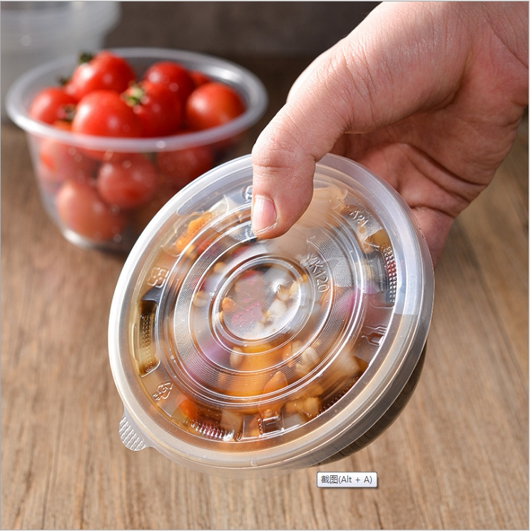 Disposable lunch box cup plastic transparent round bowl takeaway packing box fast food rice bowl snack tableware set chopsticks