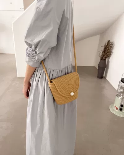 Свежая небольшая сумка из жемчуга, соломенная маленькая пляжная сумка через плечо на одно плечо