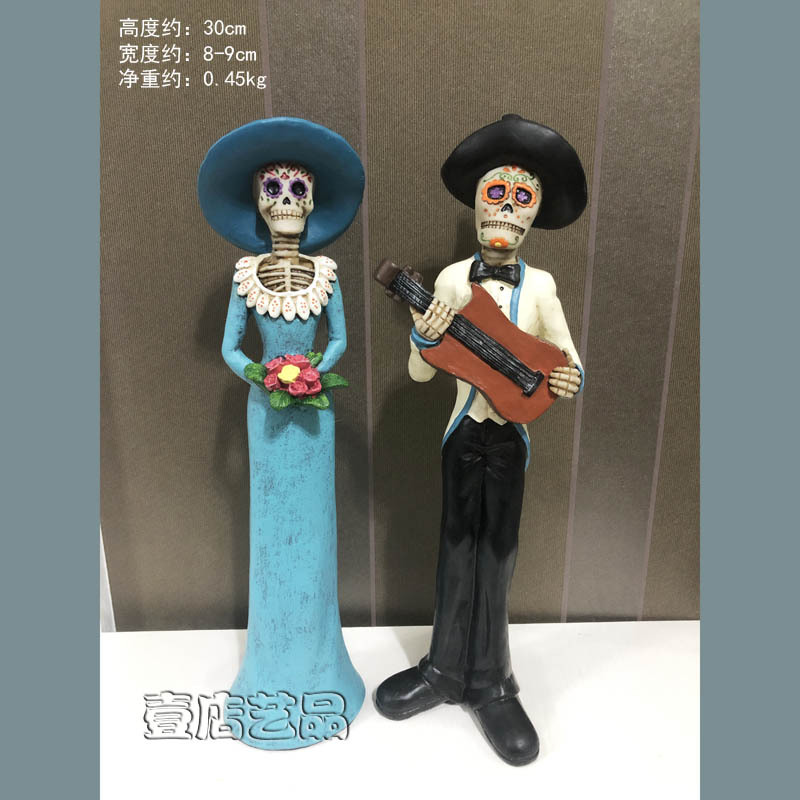 Mexican-Style Decorative Ornaments, Coco-Themed Flower Skull Figurines for Men and Women, Mexico Mexican-Style Decorative Ornaments, Coco-Themed Flower Skull Figurines for Men and Women, Mexico