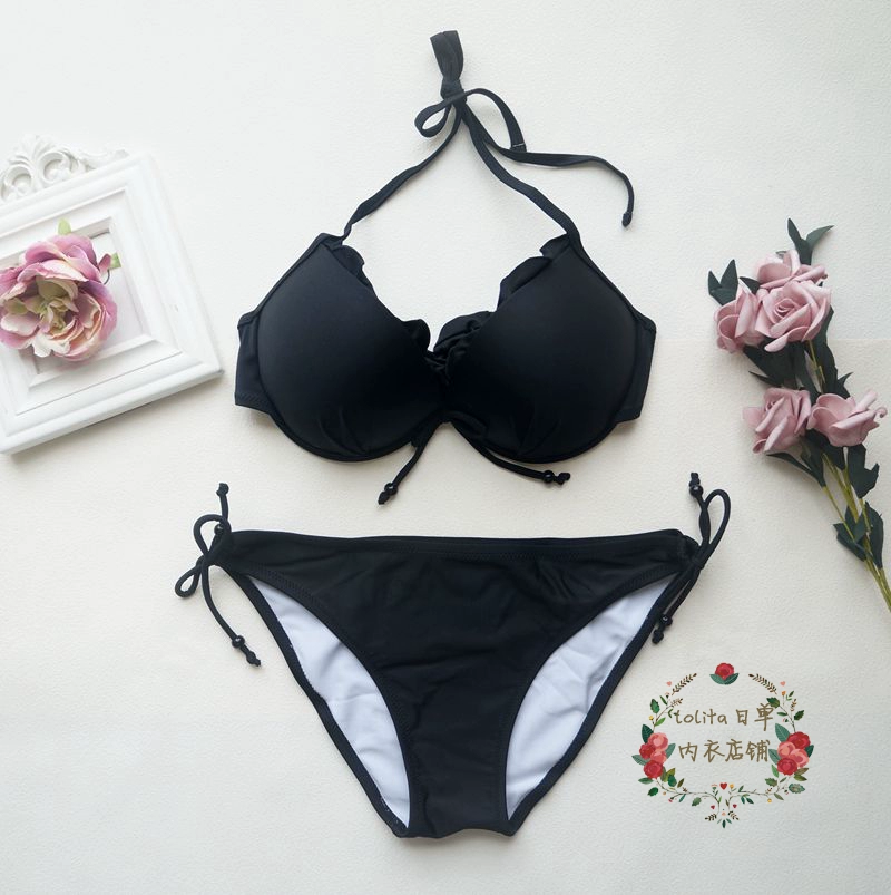 Âu Mỹ gọng đen ngực nhỏ gom bikini áo tắm ba điểm gợi cảm nữ cộng với size in gió lưới áo tắm đỏ - Bikinis