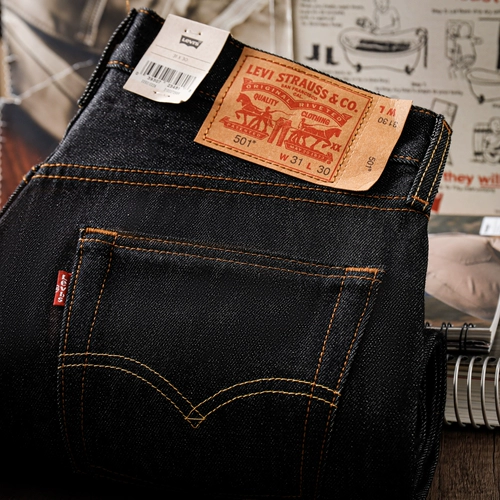A Tong Niushe Levis Levis 501 черные прямые джинсы STF из необработанного коровьего денима, 14 унций