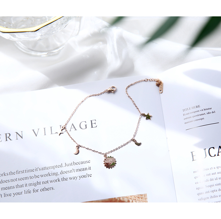 Hàn Quốc mạ vàng hồng 18K bằng thép titan mặt trời thần mặt trăng vòng chân đơn giản thời trang màu đỏ hoang dã không phai trang sức vòng đeo chân nữ
