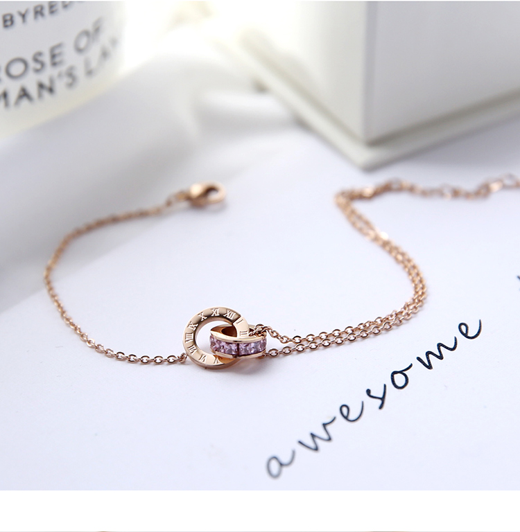 Nhật Bản và Hàn Quốc titan thép màu pha lê đôi nhẫn zircon vàng hồng vòng chân nữ không phai thời trang hoang dã chống dị ứng trang sức lắc chân vàng trắng