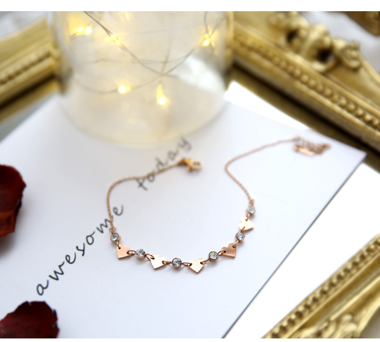 Mới Nhật Bản và Hàn Quốc bằng thép titan mạ vàng hồng 18K tình yêu nước thả vòng chân nữ đơn giản, nữ sinh viên xã hội đỏ không phai lắc chân nữ hàn quốc