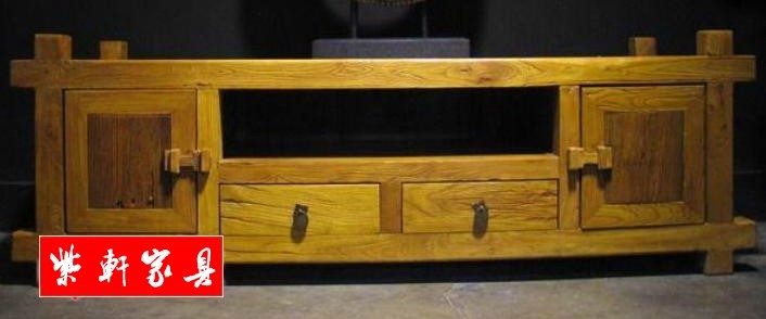 Living Room Old Elm Wood TV Cabinet Brief TV cabinet Log Ground Cabinet Original Eco Pure Solid Wood Furniture Field Recommendation