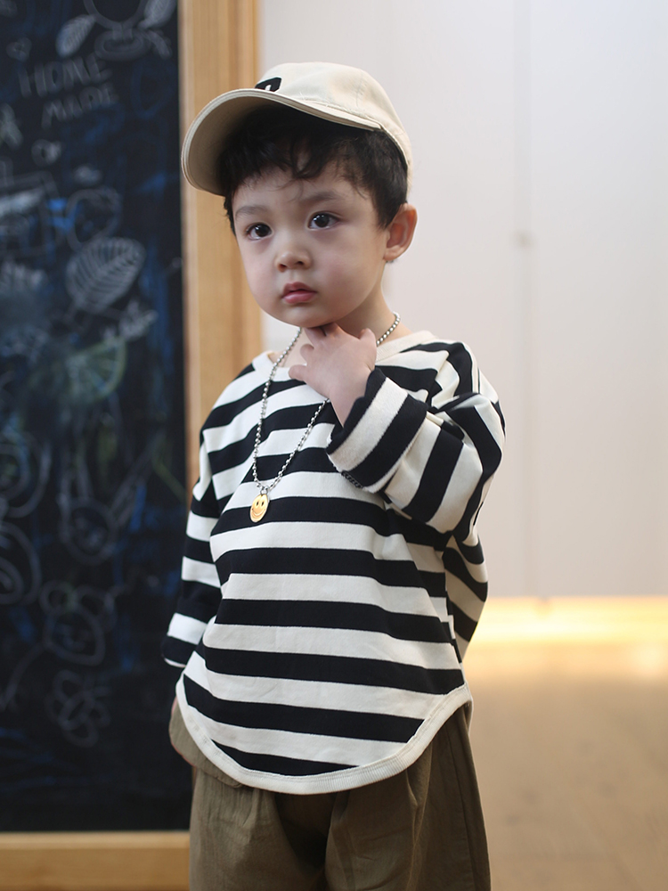 Yantaijia children's clothing Korean version children's striped long-sleeved T-shirt boys round neck cotton top spring and autumn new girl baby trend