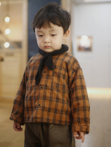 Yantai childrens cotton shirt boy and girls day Korean round collar tops baby shirt spring and autumn