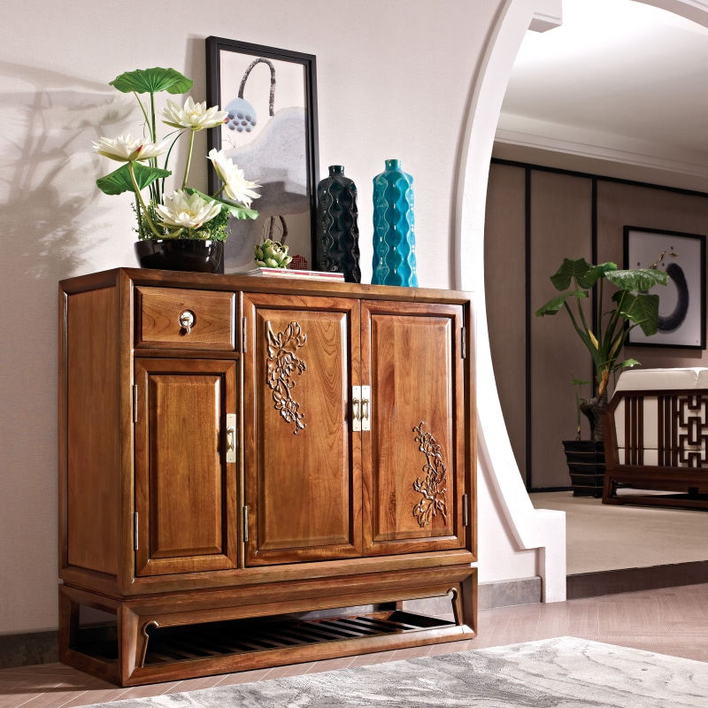 Haodian Workshop Chinese Concept 302P4 Red Flower Sandalwood Shoe Cabinet