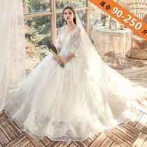 2021 New extra large size wedding dress 300 Jin fat mm plus fatson line thin bride cover pregnant belly dress bubble sleeve