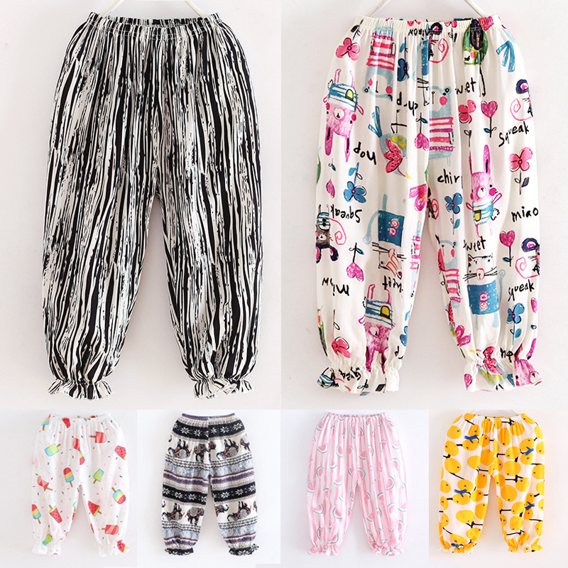 Girls cotton silk anti-mosquito pants summer children's artificial cotton pajamas men and women baby cotton silk bloomers thin long pants
