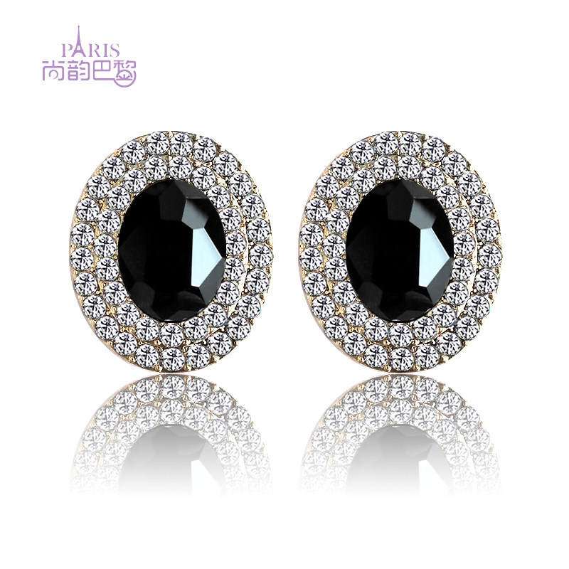 Japan and South Korea fashion retro exaggerated temperament black ear pin ear buckle emerald gemstone dinner without pierced ear clip