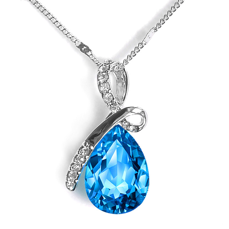 Korean version of sapphire crystal water drop necklace ocean heart amethyst pendant clavicle chain silver flower butterfly necklace