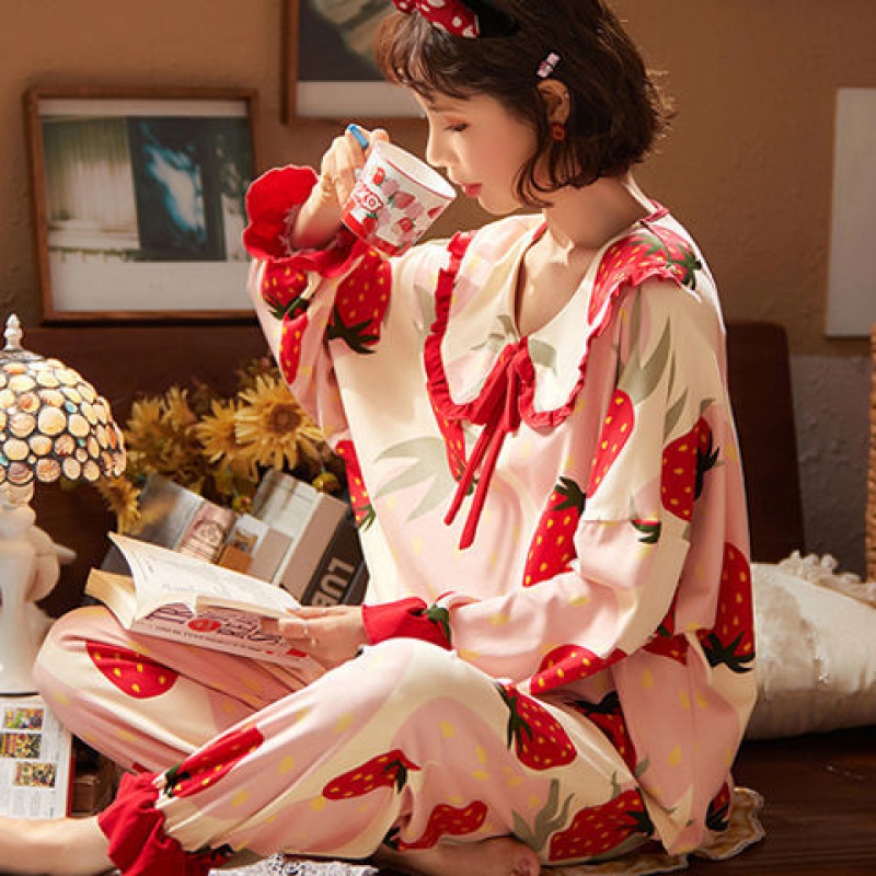 Sleepwear Women Fall Suit Students Ins Han Edition Loose Cute Internet Red Princess Wind Loose Long Sleeve Home Clothing Spring