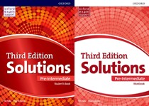 Third edition of Oxford Solutions Pre-Intermediate student book and practice book with online code