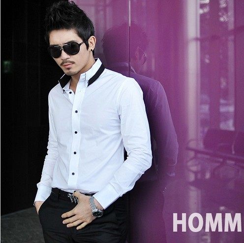 Men's tailored white long-sleeved twill shirt men's anti-wrinkle non-ironing shirt imported from Korea 56