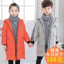 Childrens down jacket light section Boy girl thickened baby childrens clothing winter coat Medium long section childrens clothing Medium and large childrens clothing