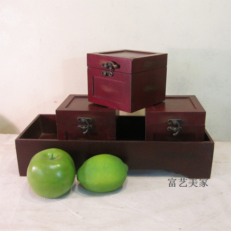 Three sets of containing box First accessories box Zhu red Bayou box antique making old home finishing zero food box New residence gift