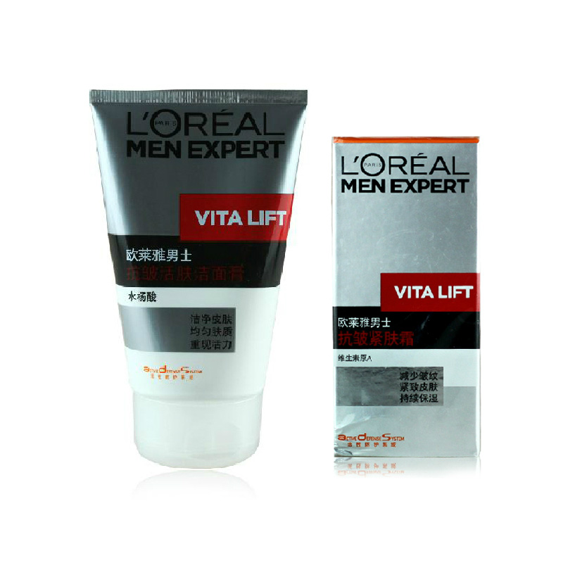 欧莱雅男士抗皱活肤洁面膏 100ml +男士抗皱紧肤霜50ml