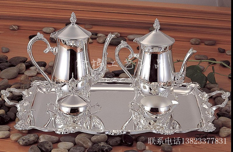 European Classic Silver Coffee Pot 5-Piece Set Silverware Metal Coffee Pot Wedding Gift Home Decoration