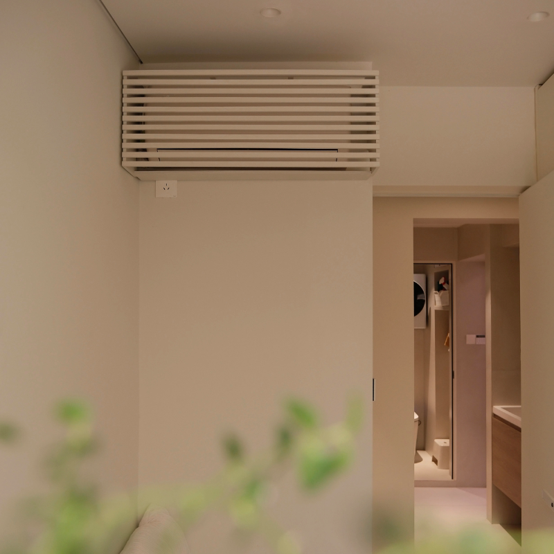 Original Design, No Drilling or Installation Required, Minimalist Grille, Solid Wood Handmade Hanging Air Conditioner Cover, Covers Air Conditioner Pipes Original Design, No Drilling or Installation Required, Minimalist Grille, Solid Wood Handmade Hanging Air Conditioner Cover, Covers Air Conditioner Pipes