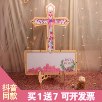 Cross Church Wedding Creative Signature This Customized Fingerprint Wood Tablet Signature Stand Wedding Supplies