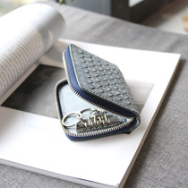 Slow Work Manual Waxed Wax Cow Leather Weave Zipper Key Bag Pure Handwoven Style Genuine Leather Zipper Car Key Bag