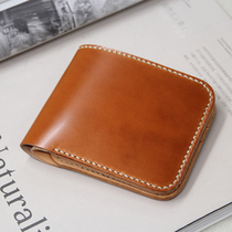Slow work short round corner 8 card position new horse hip leather wallet one needle line pure handmade wallet original