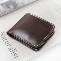 Horizontal short 8-card tanning first layer cowhide handmade wallet wallet handmade sewing slow work
