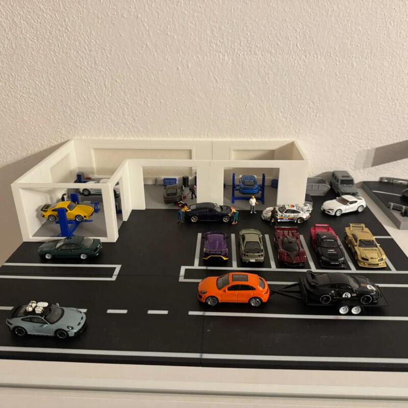 【1:64】Car Repair Shop with Parking Lot Road Scene Accessories Suitable for Hot Wheels Tomica Domeka 【1:64】Car Repair Shop with Parking Lot Road Scene Accessories Suitable for Hot Wheels Tomica Domeka