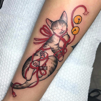 Full 15 yuan and wind tattoo stickers waterproof female lasting simulation tie rope cat cute Japanese series