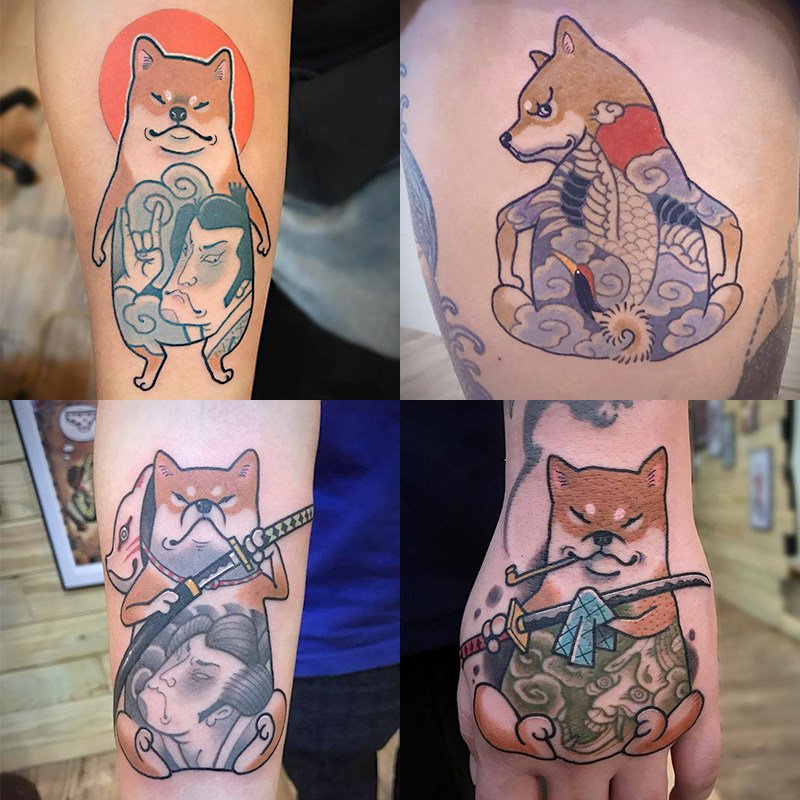 Cute and domineering Shiba Inu dog tattoo stickers waterproof female long-lasting simulation Japanese ukiyo-e ins wind dark