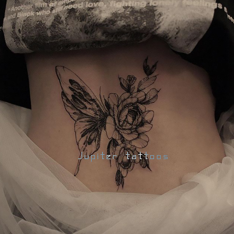 Full 15 yuan dark butterfly plain flower flower arm tattoo stickers waterproof female long-lasting simulation ins wind stickers thigh
