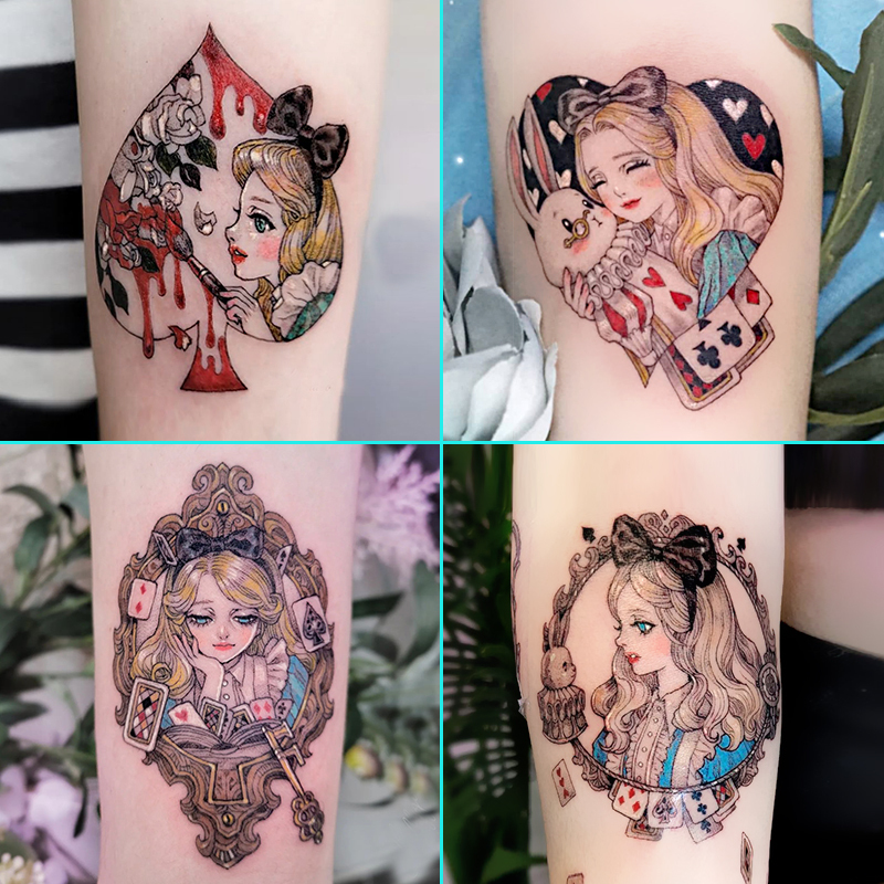 Cute Cartoon Fresh Style Alice Tattoo Stickers Waterproof Long-Lasting Realistic Dark Style High-End Feel ins Style