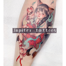 Full 15 yuan Nine-Tailed Fox girl tattoo sticker waterproof female lasting simulation ins Wind dark Japanese style