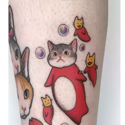 Full 15 yuan bubble cat tattoo sticker waterproof female lasting tide simulation Korean Japanese Ukiyo-E