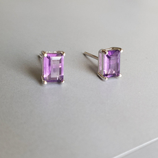 Серьги 简约款 天然紫水晶长方形切割 s925纯银耳钉